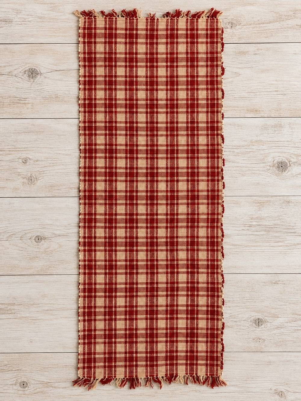 Vinted Plaid Red and Cream Table Runner